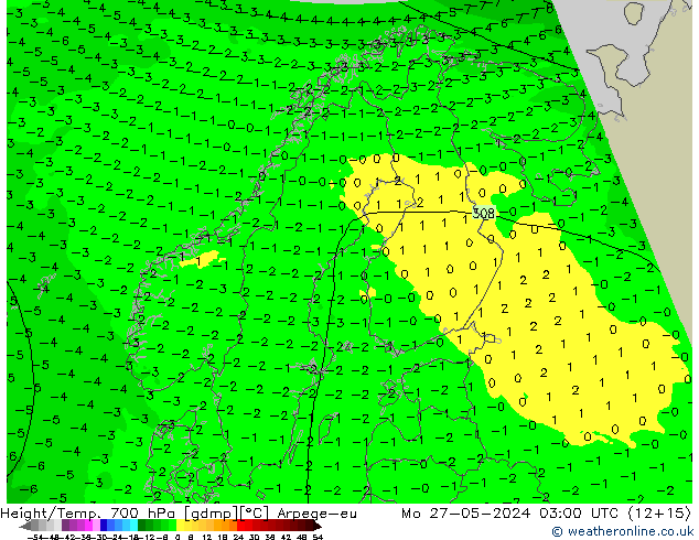 Height/Temp. 700 hPa Arpege-eu Seg 27.05.2024 03 UTC