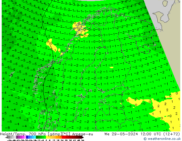 Yükseklik/Sıc. 700 hPa Arpege-eu Çar 29.05.2024 12 UTC