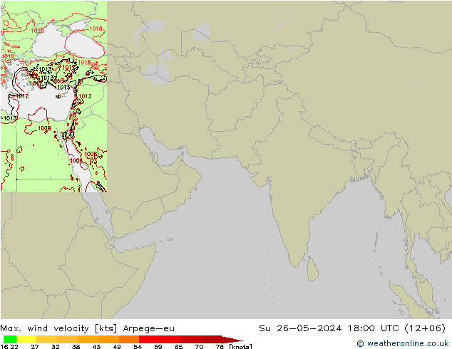 Max. wind snelheid Arpege-eu zo 26.05.2024 18 UTC