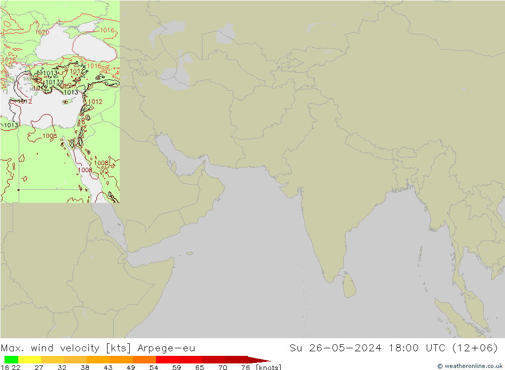 Max. wind velocity Arpege-eu 星期日 26.05.2024 18 UTC