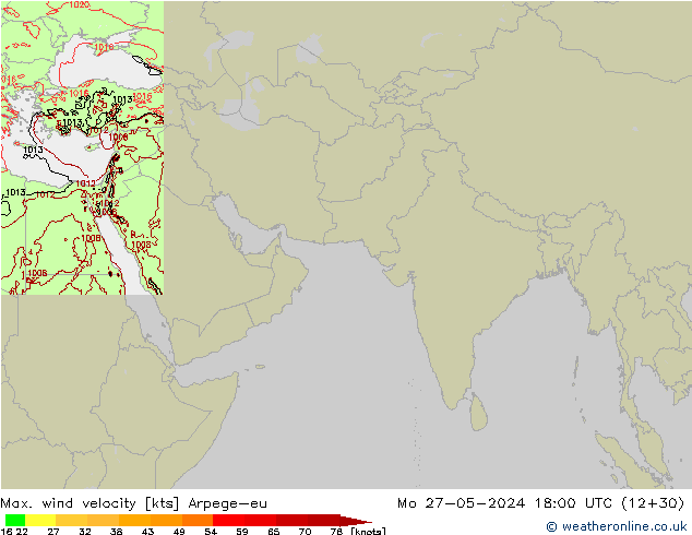 Max. wind velocity Arpege-eu пн 27.05.2024 18 UTC