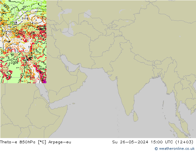 Theta-e 850hPa Arpege-eu zo 26.05.2024 15 UTC