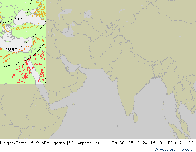 Height/Temp. 500 hPa Arpege-eu Th 30.05.2024 18 UTC