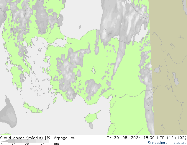 Nubes medias Arpege-eu jue 30.05.2024 18 UTC