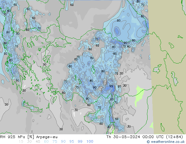 RH 925 hPa Arpege-eu czw. 30.05.2024 00 UTC