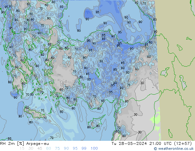 Humedad rel. 2m Arpege-eu mar 28.05.2024 21 UTC