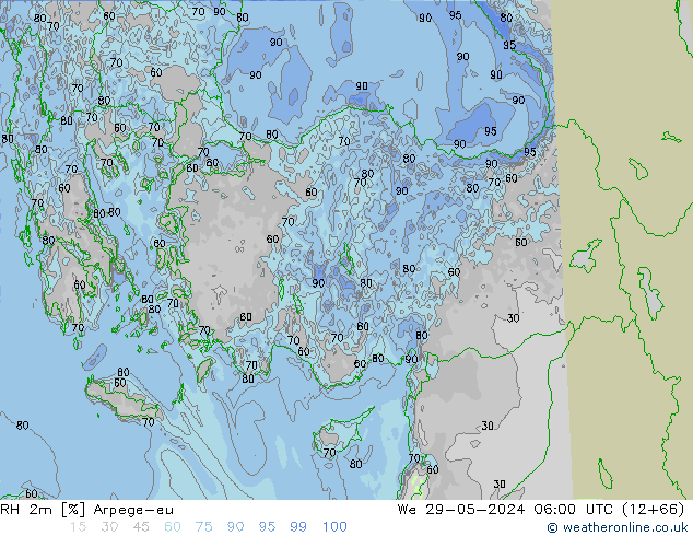 RH 2m Arpege-eu We 29.05.2024 06 UTC