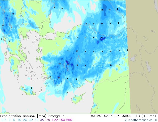 Précipitation accum. Arpege-eu mer 29.05.2024 06 UTC