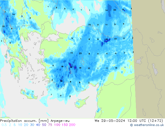 Precipitation accum. Arpege-eu We 29.05.2024 12 UTC