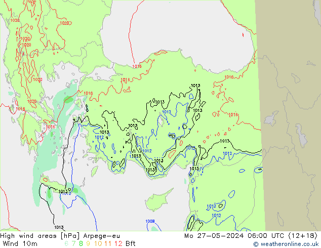 High wind areas Arpege-eu Po 27.05.2024 06 UTC