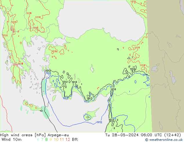 High wind areas Arpege-eu вт 28.05.2024 06 UTC