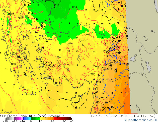 SLP/Temp. 850 hPa Arpege-eu di 28.05.2024 21 UTC