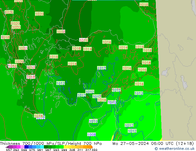 Thck 700-1000 hPa Arpege-eu Po 27.05.2024 06 UTC