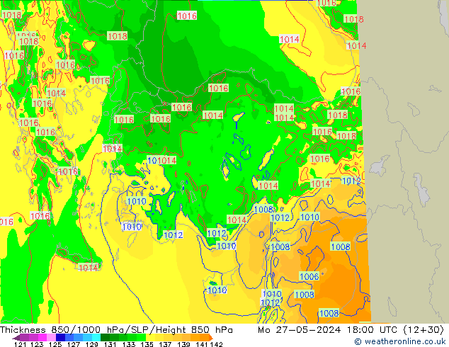 Thck 850-1000 hPa Arpege-eu  27.05.2024 18 UTC