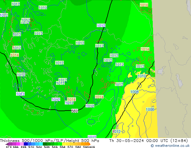 Thck 500-1000hPa Arpege-eu czw. 30.05.2024 00 UTC