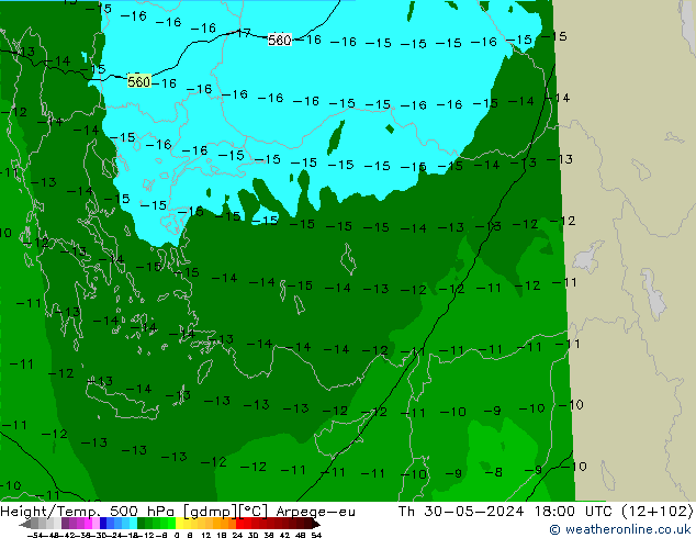 Height/Temp. 500 hPa Arpege-eu gio 30.05.2024 18 UTC