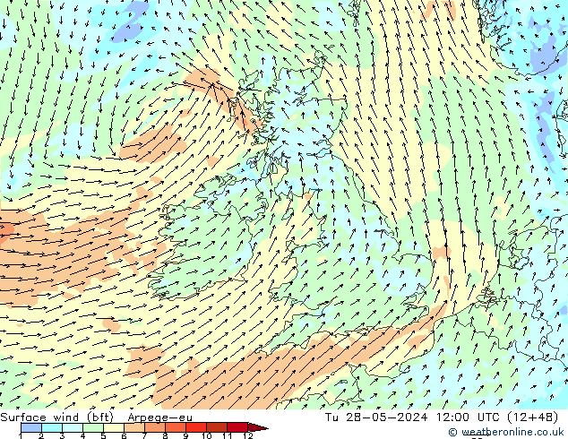 Bodenwind (bft) Arpege-eu Di 28.05.2024 12 UTC