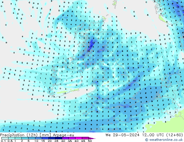 Precipitation (12h) Arpege-eu We 29.05.2024 00 UTC