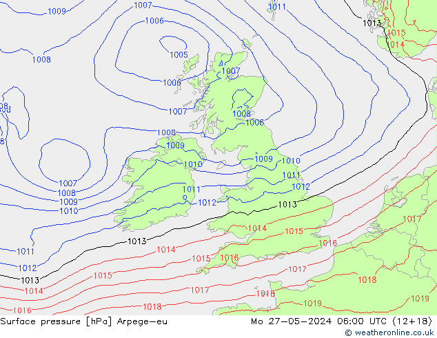 Surface pressure Arpege-eu Mo 27.05.2024 06 UTC