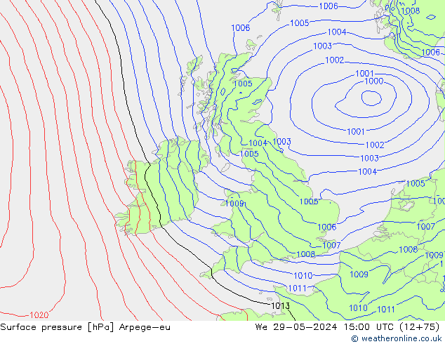 Atmosférický tlak Arpege-eu St 29.05.2024 15 UTC