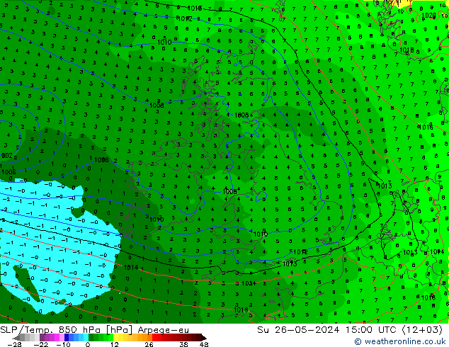 SLP/Temp. 850 hPa Arpege-eu zo 26.05.2024 15 UTC