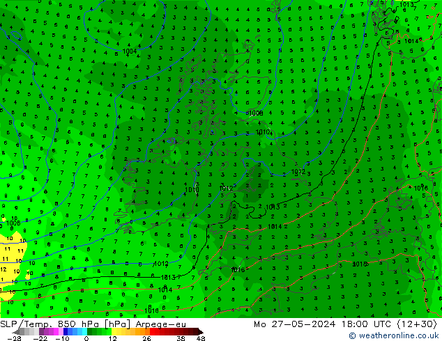 SLP/Temp. 850 hPa Arpege-eu Po 27.05.2024 18 UTC