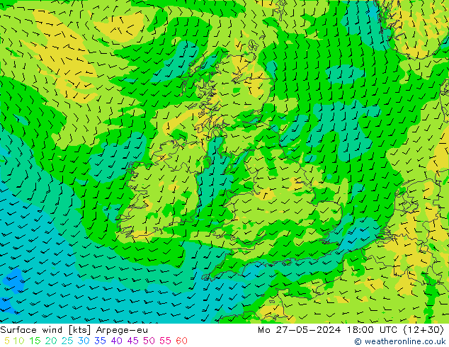 Surface wind Arpege-eu Po 27.05.2024 18 UTC