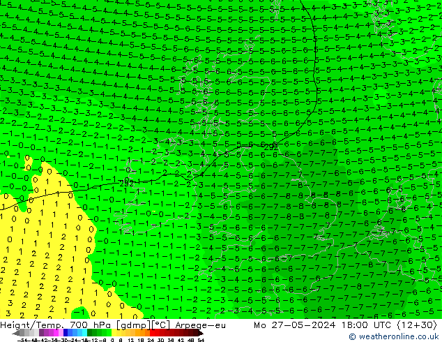 Yükseklik/Sıc. 700 hPa Arpege-eu Pzt 27.05.2024 18 UTC