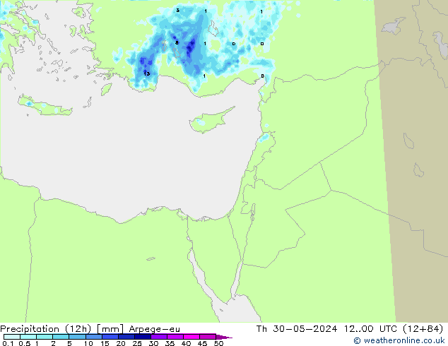 Precipitação (12h) Arpege-eu Qui 30.05.2024 00 UTC