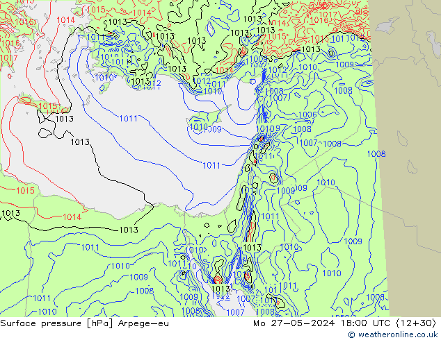 Surface pressure Arpege-eu Mo 27.05.2024 18 UTC