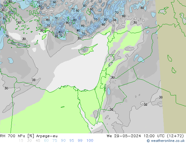 700 hPa Nispi Nem Arpege-eu Çar 29.05.2024 12 UTC