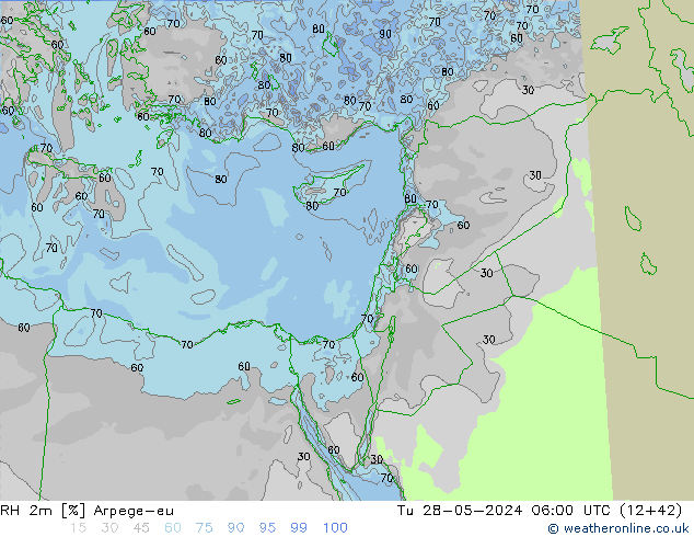 RH 2m Arpege-eu вт 28.05.2024 06 UTC