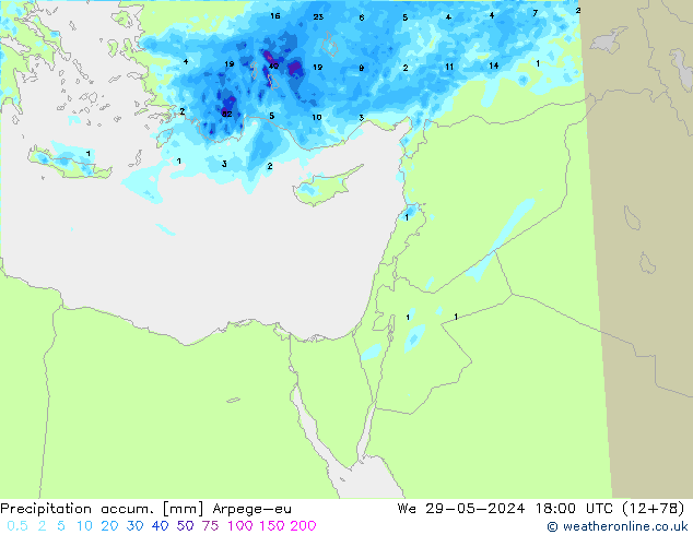 Precipitation accum. Arpege-eu mer 29.05.2024 18 UTC