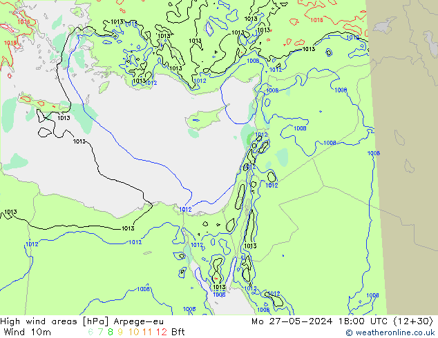 High wind areas Arpege-eu Mo 27.05.2024 18 UTC