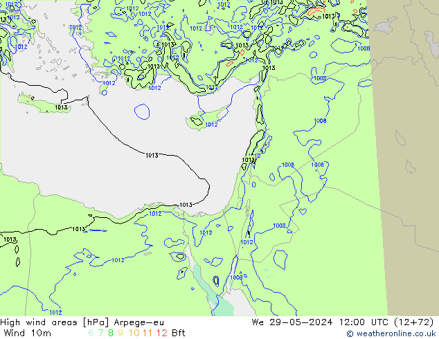 High wind areas Arpege-eu  29.05.2024 12 UTC