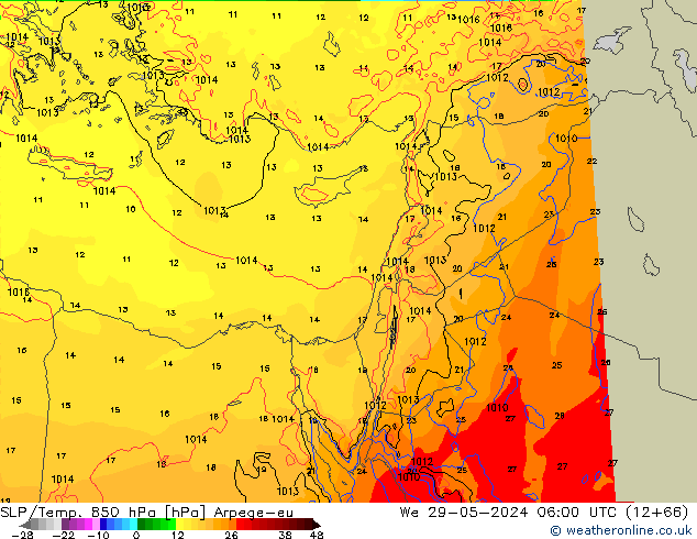 SLP/Temp. 850 hPa Arpege-eu We 29.05.2024 06 UTC