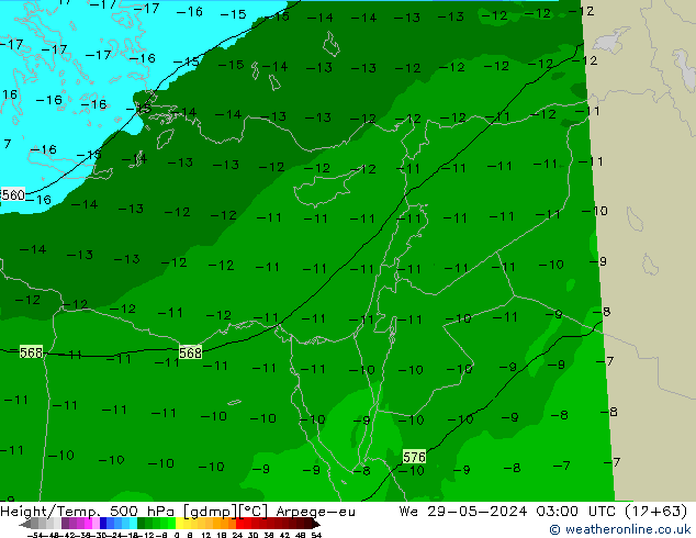 Height/Temp. 500 hPa Arpege-eu Mi 29.05.2024 03 UTC