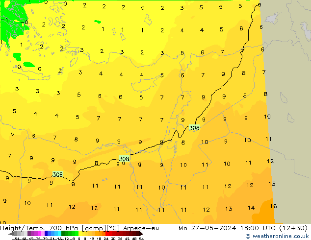 Height/Temp. 700 hPa Arpege-eu Seg 27.05.2024 18 UTC