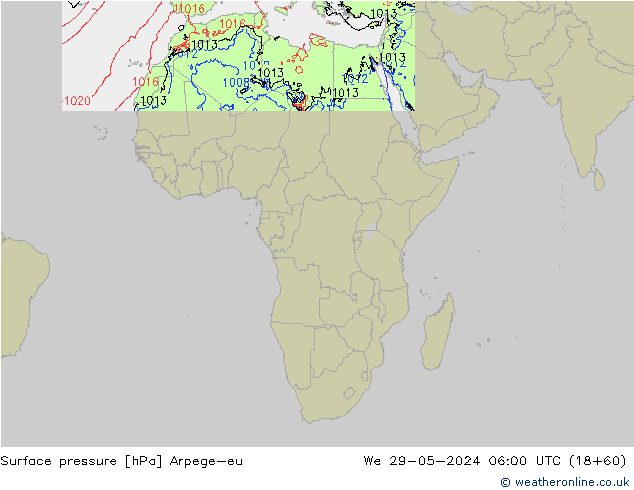 Pressione al suolo Arpege-eu mer 29.05.2024 06 UTC