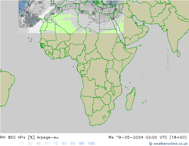 RH 850 hPa Arpege-eu We 29.05.2024 06 UTC