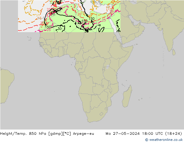 Height/Temp. 850 гПа Arpege-eu пн 27.05.2024 18 UTC