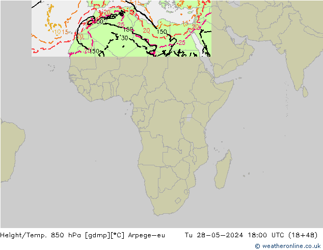 Height/Temp. 850 hPa Arpege-eu mar 28.05.2024 18 UTC