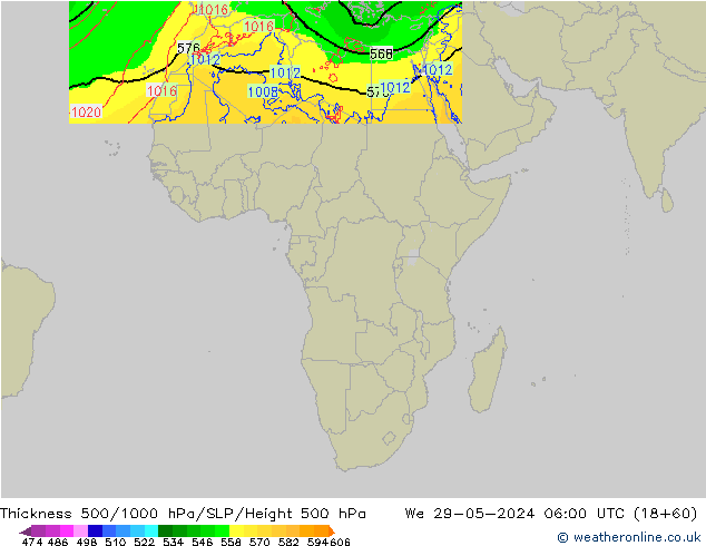 Espesor 500-1000 hPa Arpege-eu mié 29.05.2024 06 UTC