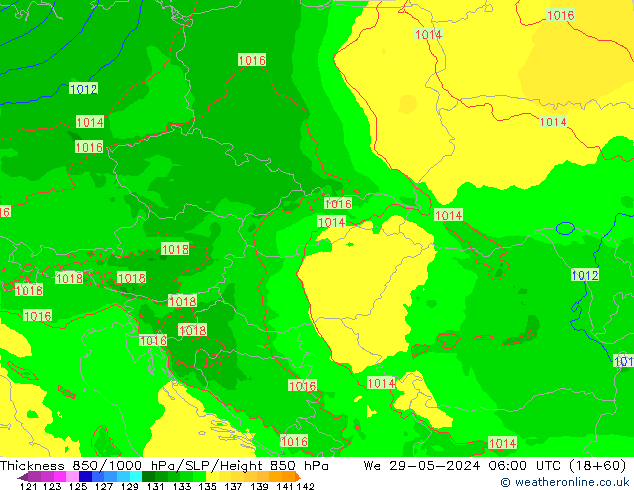 Thck 850-1000 hPa Arpege-eu We 29.05.2024 06 UTC