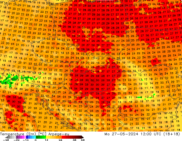 Temperatura (2m) Arpege-eu lun 27.05.2024 12 UTC