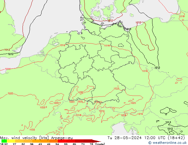 Max. wind velocity Arpege-eu Ter 28.05.2024 12 UTC