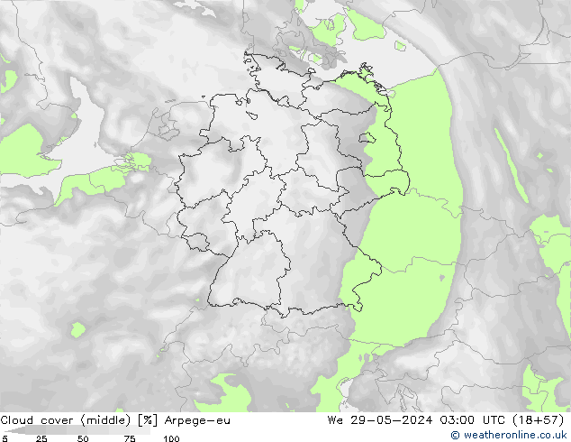 Cloud cover (middle) Arpege-eu We 29.05.2024 03 UTC