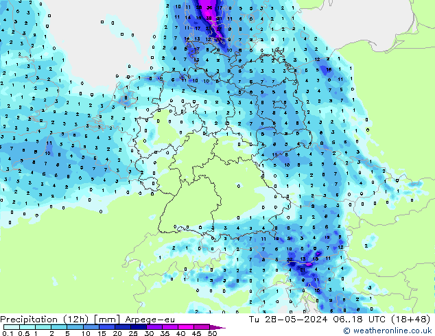 Precipitação (12h) Arpege-eu Ter 28.05.2024 18 UTC