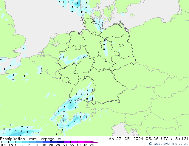 Srážky Arpege-eu Po 27.05.2024 06 UTC