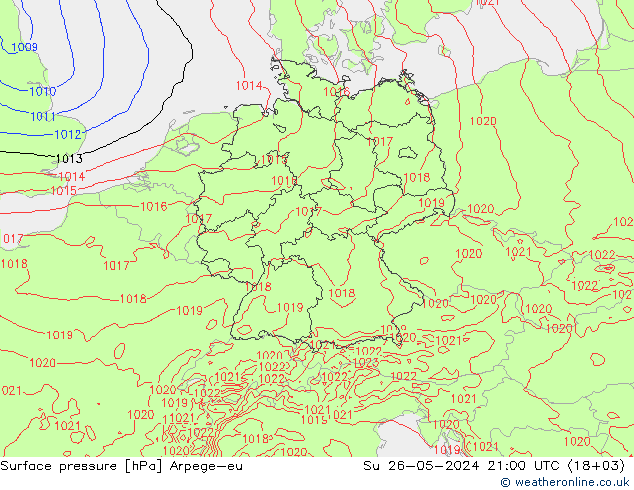 Atmosférický tlak Arpege-eu Ne 26.05.2024 21 UTC